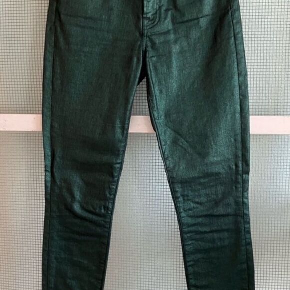 7 For All Mankind The Ankle Skinny Jeans Metallic Green Size 27 - Picture 4 of 5